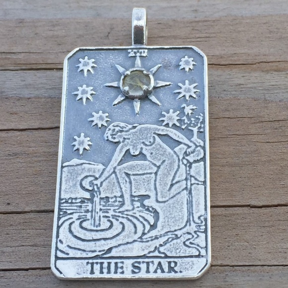 Star Tarot Pendant .925 Sterling Silver w/ natural Rutilated Quartz Made in USA - Picture 4 of 8